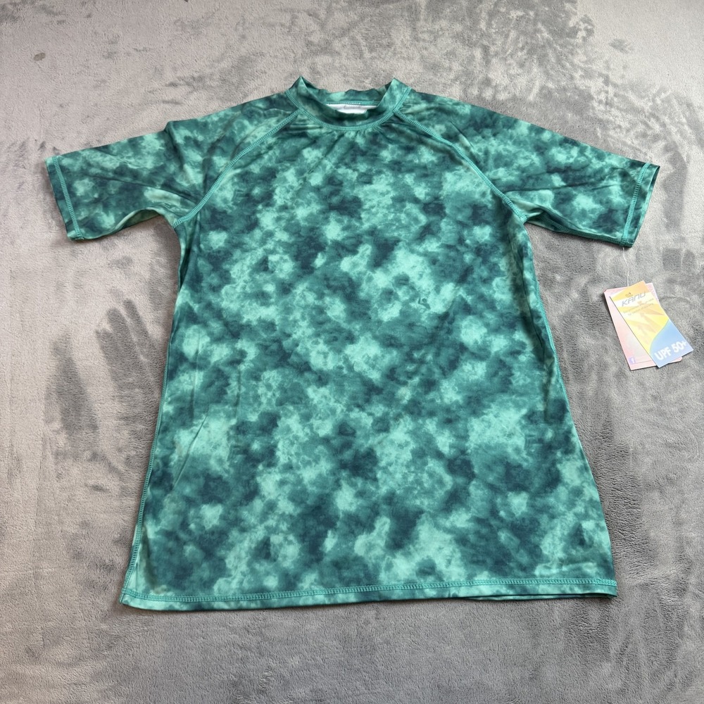 Kanu Surf Shirt Youth Large Green UPF 50+ Swim Rash Guard Short Sleeve‎ NEW